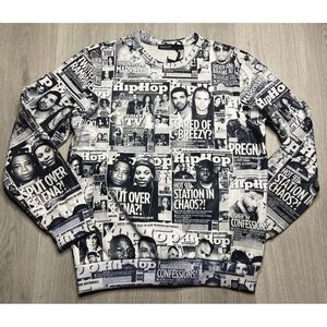 Hudson Outerwear Sweatshirt XL Tabloid Hip Hop Rap Gossip‎ News All Over Print